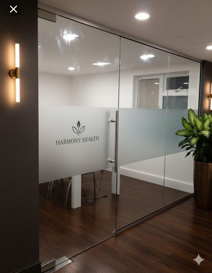 Clinic frosted logo glass